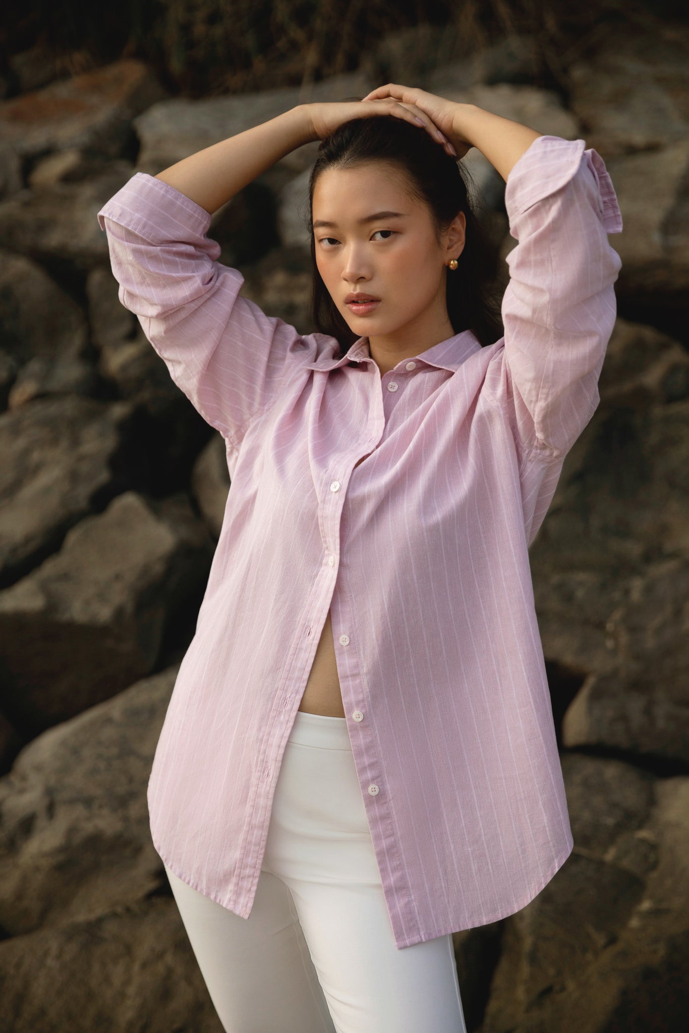 Boyfriend Poplin Shirt - Pink Stripe