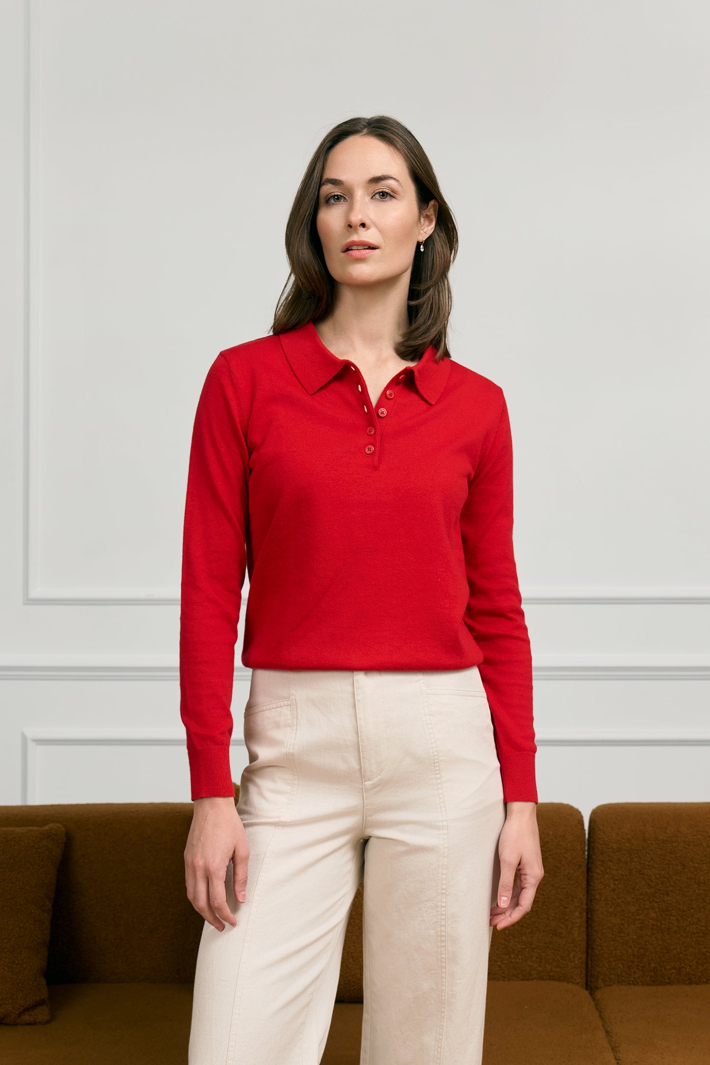 Cotton Polo Sweater - Cherry