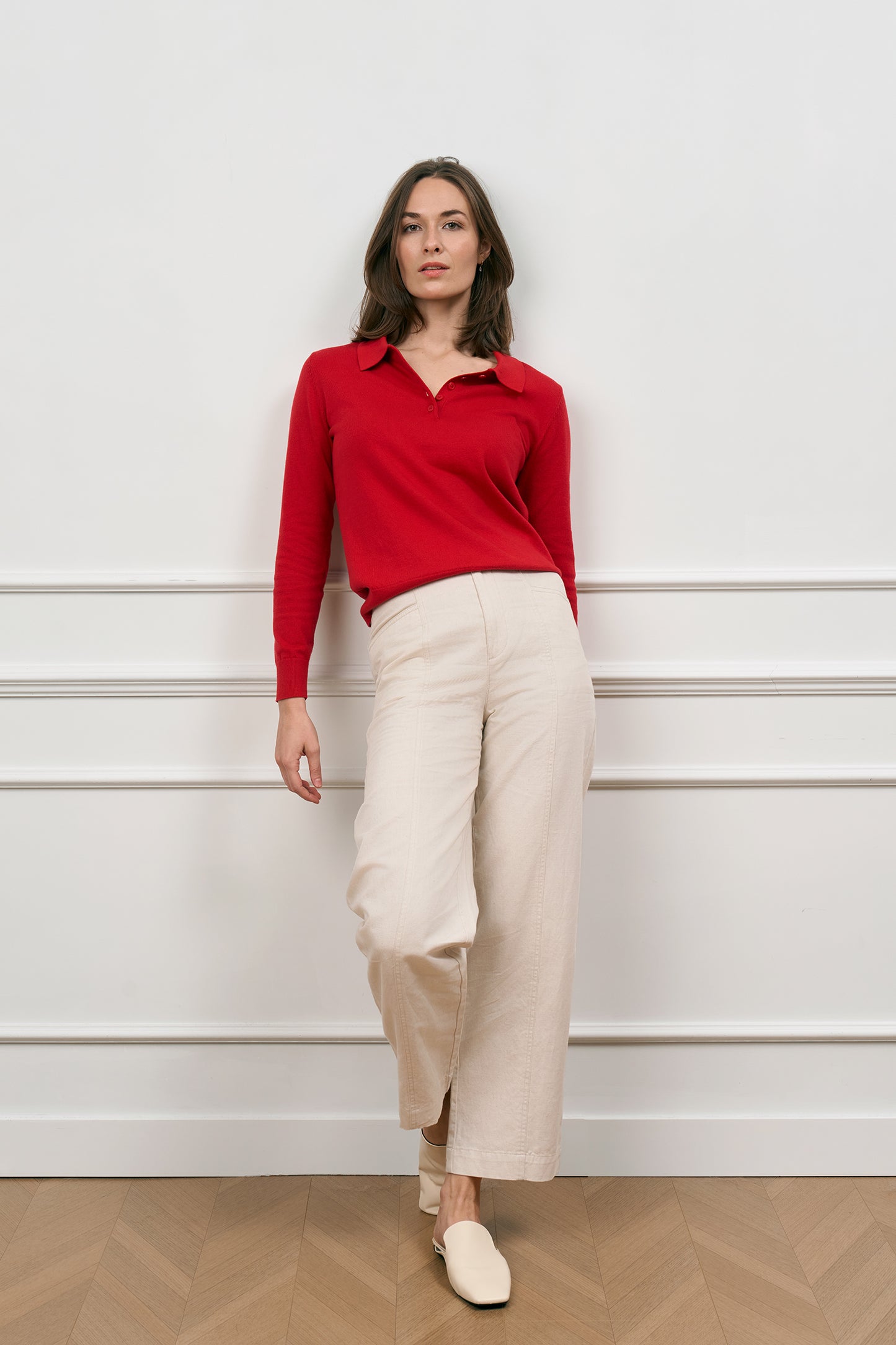 Cotton Polo Sweater - Cherry