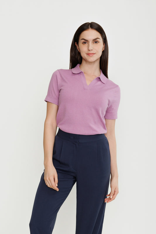 Short-sleeve Cotton Polo - Lilac