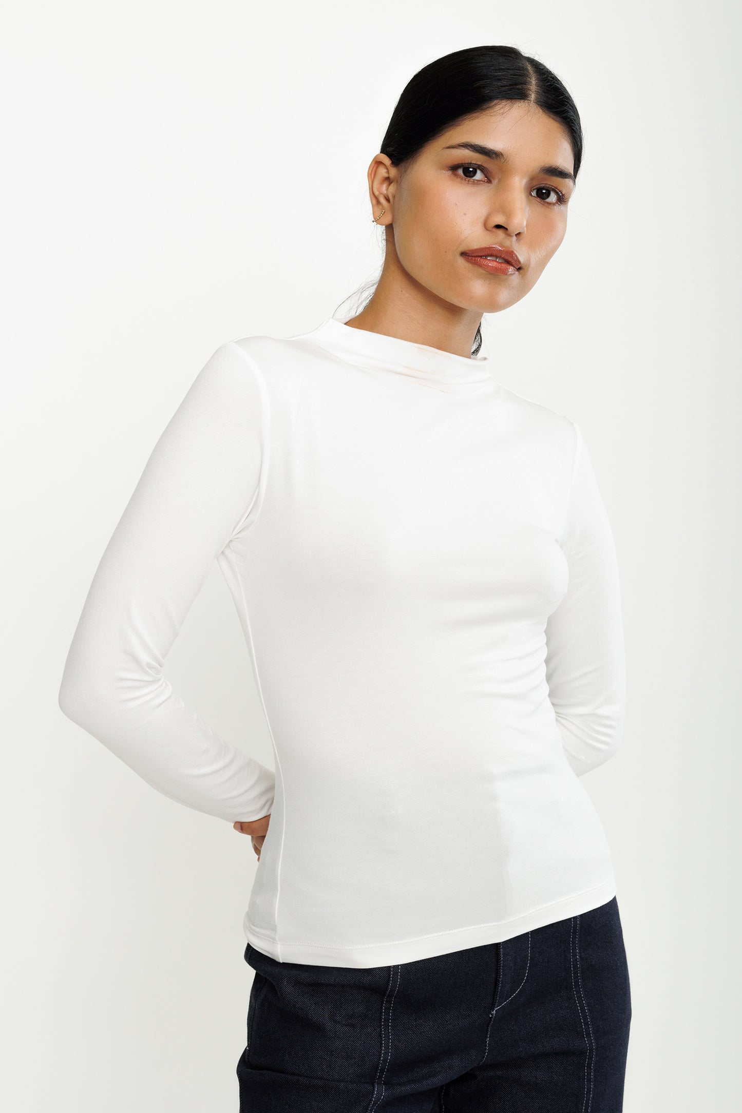 Mockneck Long-sleeve Jersey Top - Vanilla