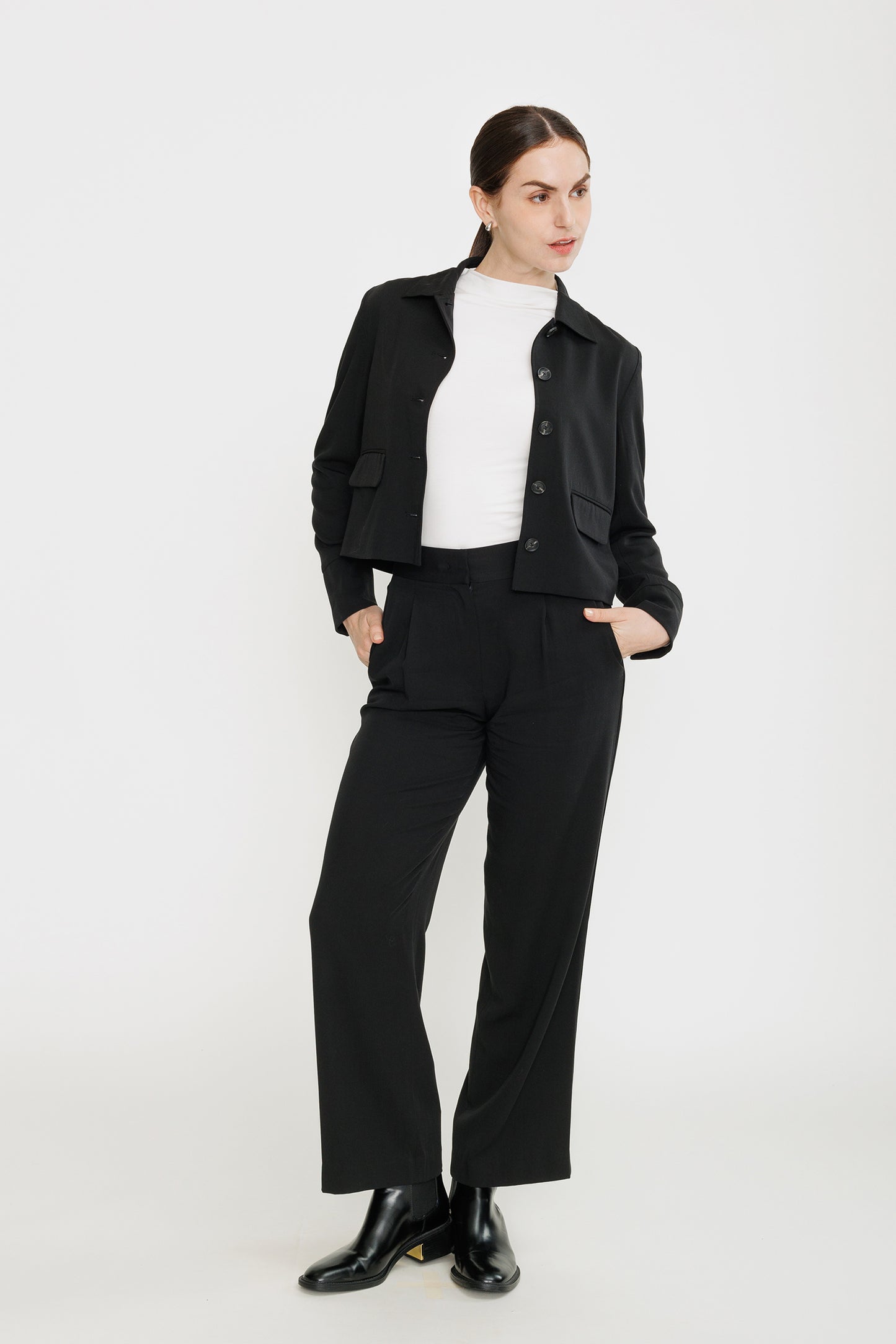 High-waist Tencel Pleated Trouser - Black